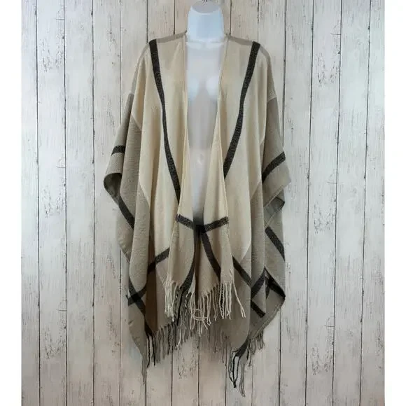 NWT Three Dots Neutral Tan/Black Plaid Miranda Cashmere Wrap One Size - Picture 2 of 11